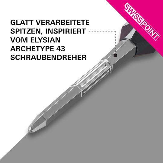 Punte per freccette Target Elysian Archetype 43 Swiss Point in acciaio - Argento Target Elysian Archetype 43 Swiss Point Steeldartspitzen - Silber. Auf dem Bild sind silberne Dartspitzen für Steel-Darts zu sehen.