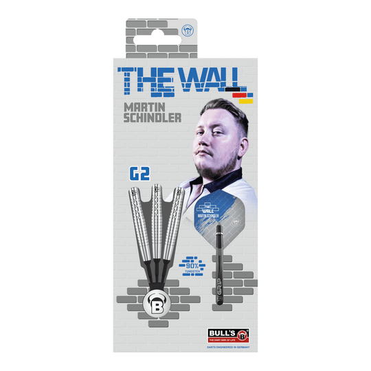 Bulls Martin Schindler Original Generation 2 freccette morbide Die Verpackung zeigt die "Bulls Martin Schindler Original Generation 2 Softdarts". Auf der Vorderseite ist ein Bild von Martin Schindler und die Darts selbst abgebildet.