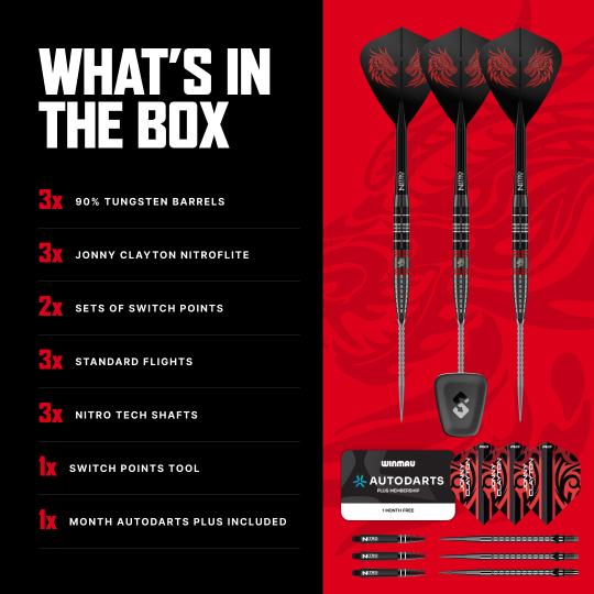Freccette in acciaio Red Dragon Jonny Clayton RD-ULTRA Switch Point - 22 g Das Foto zeigt die Red Dragon Jonny Clayton RD-ULTRA Switch Point Steeldarts mit einem Gewicht von 22 Gramm. Die Darts werden im Detail präsentiert.