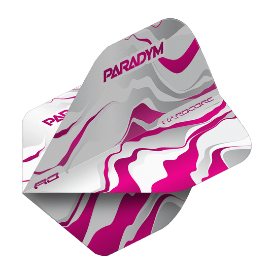 Red Dragon Hardcore Premium Paradym Pink Premium No2 Voli Standard Das Bild zeigt die Red Dragon Hardcore Premium Paradym Pink Premium No2 Standard Flights. Es handelt sich um Dartflights in einer auffälligen pinken Farbe.