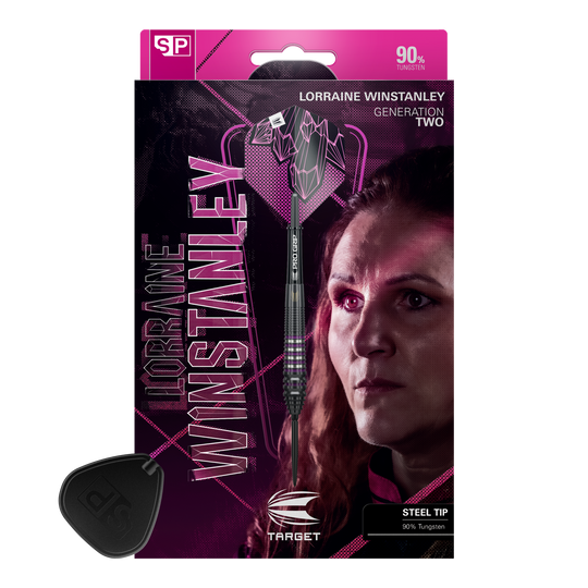 Target Lorraine Winstanley GEN2 Freccette in acciaio Swiss Point - 24 g Auf diesem Bild sind die Target Lorraine Winstanley GEN2 Swiss Point Steeldarts - 24g dargestellt. Diese Darts eignen sich ideal für professionelle Dartspiele.