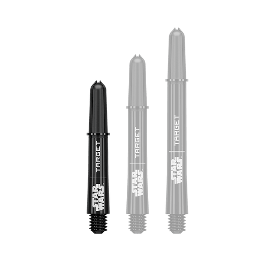 Abbildung eines kurzen Dart-Schafts aus der Datei 380420_Target_StarWars_ProGrip_Shafts_Schwarz_Short_34mm_1. Es handelt sich um einen schwarzen ProGrip Dart-Schaft in kurzer Ausführung.