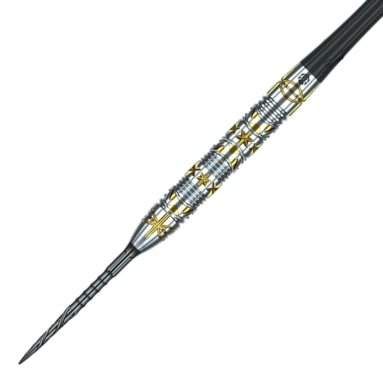 Freccette in acciaio Caliburn Halo H1 - 22,5 g Das Bild zeigt die Caliburn Halo H1 Steeldarts mit einem Gewicht von 22,5 g. Die Darts haben ein elegantes Design und sind besonders für präzise Würfe geeignet.