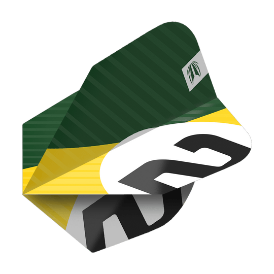 337208_Target_ProUltra_3Sets_Chicane_Green_No6_Flights_2AOLbByKyvOTVc Target Pro Ultra Chicane Green No6 Flights – 3 Sets sind fächerförmig angeordnet. Die Flights zeigen ein markantes Linienmuster.