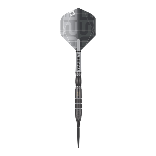 Freccette in acciaio Target Nathan Aspinall X Echo Swiss Point Der "Target Nathan Aspinall X Echo Swiss Point Steeldarts" ist ein hochwertiger Steeldart in elegantem Schwarz-Grau-Design. Er besitzt eine fein gerillte Griffstruktur und moderne, geometrische Muster auf dem Flight.