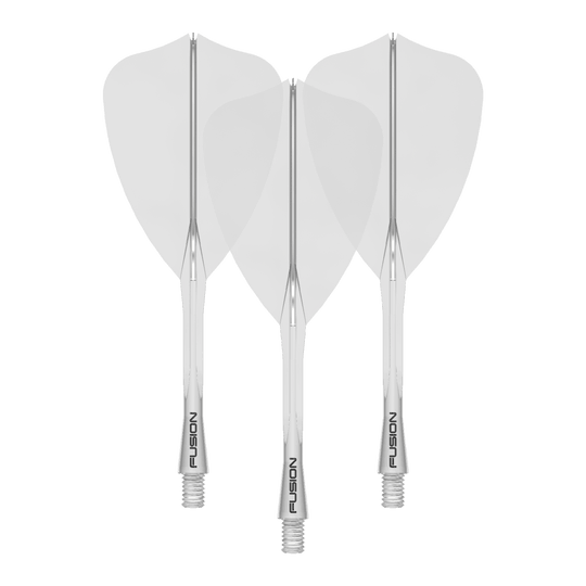 Winmau Fusion Flight Shaft System Freccia Trasparente Zu sehen ist ein Dartzubehör, wahrscheinlich ein Flight Shaft. Der Dateiname gibt an: 'Winmau Fusion Flight Shaft System Arrow Clear 34mm 1Set'.