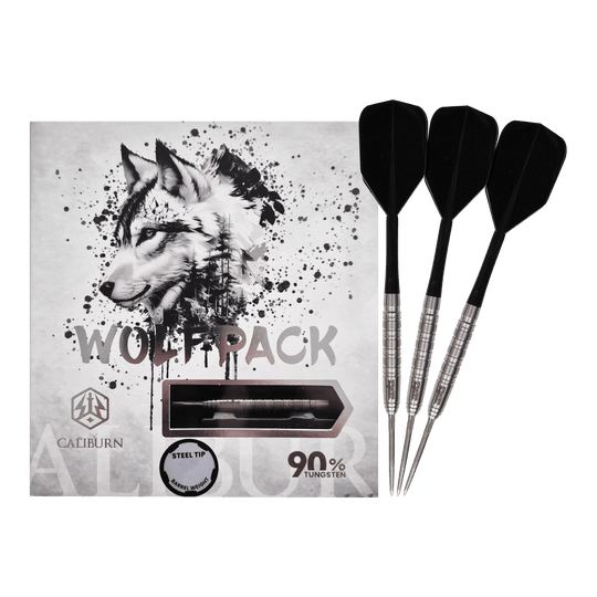Freccette in acciaio Caliburn Wolfpack W7 - 21 g Zu sehen sind die Caliburn Wolfpack W7 Steeldarts mit einem Gewicht von 21g. Die Steeldarts eignen sich für anspruchsvolle Dartspieler.