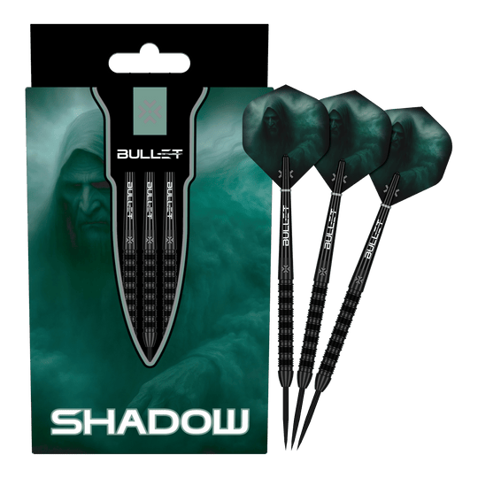 Das Bild zeigt die Bullet Shadow Steeldarts. Sie sind hochwertige Steeldarts mit einem modernen Design.