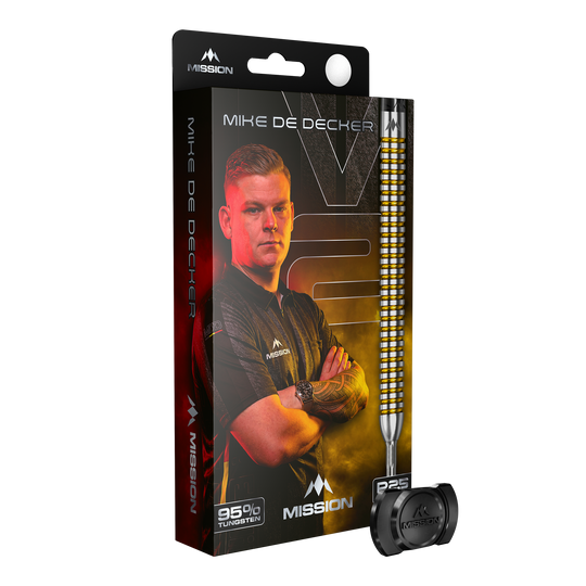 Freccette in acciaio Mission Mike De Decker V2 R2.5 Zu sehen sind die Mission Mike De Decker V2 R2.5 Steeldarts. Die Darts sind für präzises Werfen beim Steeldart entwickelt.
