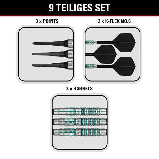 Freccette morbide Target Black Marque Pierce - 18,5 g Hier sind die Target Black Marque Pierce Softdarts mit 18,5g abgebildet. Die Darts sind speziell für hohe Präzision und Stil entwickelt.