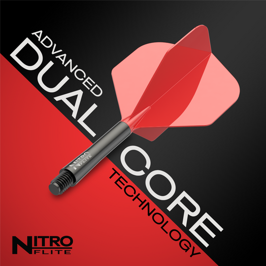 Red Dragon Nitroflite - Asta nera, alette rosse n. 2 Das Bild zeigt die Red Dragon Nitroflite - Black Shaft Red No2 Flights. Die Dart-Flights sind schwarz und rot gestaltet.