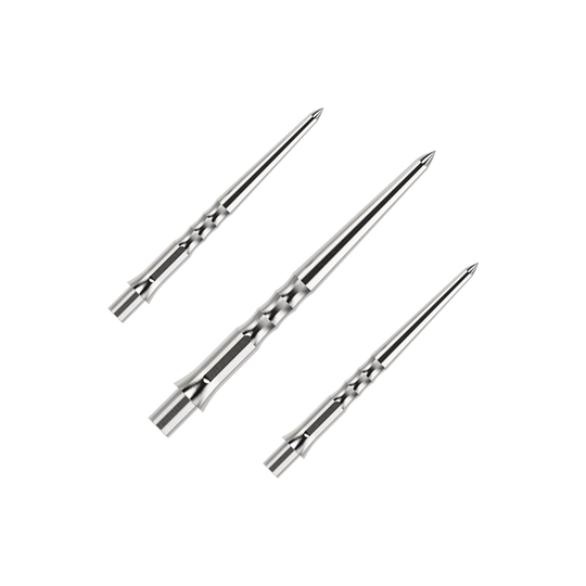 Punte per freccette in acciaio Caliburn System - Ripple - NoLip - argento Das Bild zeigt einen Artikel mit dem Namen EVO011_Caliburn_Evo_System_Steeldartspitzen_Ripple_NoLip_Silber_28mm_1Set. Es handelt sich wahrscheinlich um ein Set aus silbernen Steeldartspitzen mit einer Länge von 28mm.