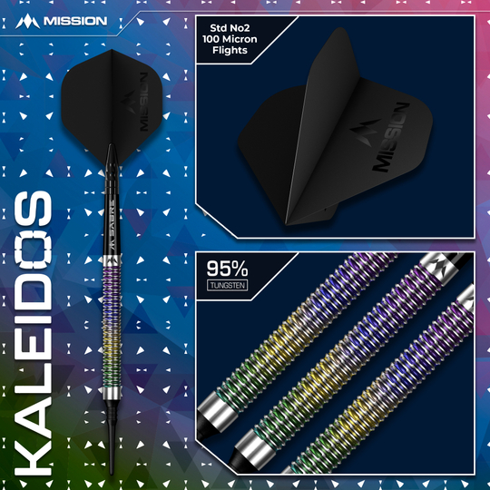 Freccette morbide Mission Kaleidos - 19 g Hier ist Mission Kaleidos Softdarts - 19g zu sehen. Die Darts eignen sich perfekt für elektronische Dartboards.
