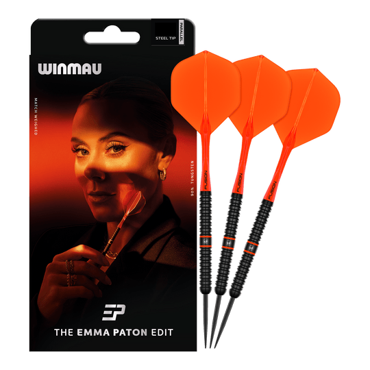 Dardi in acciaio Winmau Emma Paton Edit - 23 g Das Produkt Winmau Emma Paton Edit Steeldarts - 23 g ist auf dem Bild zu sehen. Es handelt sich um hochwertige Steeldarts für präzises Werfen.