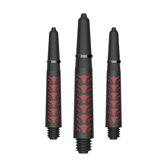 Aste in carbonio Bulls NL Capo - Rosse Das Bild zeigt ein Set aus roten Capo Carbon Shafts mit einer kurzen Länge von 34mm. Es handelt sich um Zubehör für Dartpfeile.