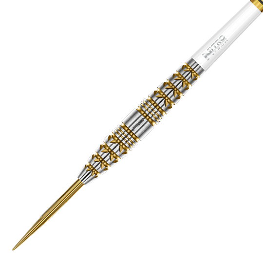 Freccette in acciaio Red Dragon Paradym Gold Torpedo Das Foto zeigt die Red Dragon Paradym Gold Torpedo Steeldarts aus einer anderen Perspektive. Die Darts zeichnen sich durch ein elegantes, goldenes Design aus.
