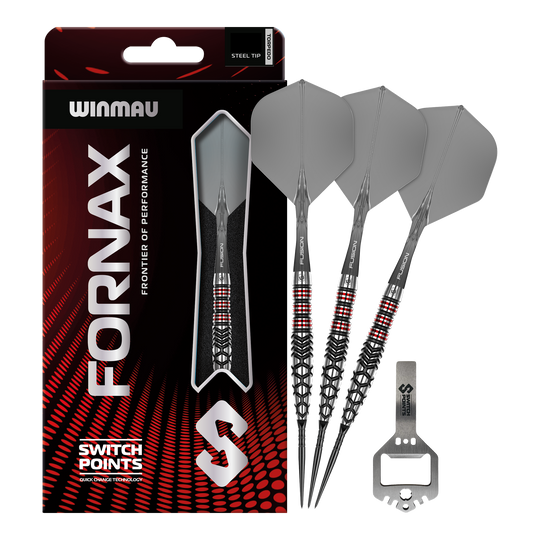 Punti di commutazione del siluro Winmau Fornax Steeldarts Hier sieht man die Winmau Fornax Torpedo Switch Points Steeldarts. Diese Darts sind für ambitionierte Spieler geeignet.