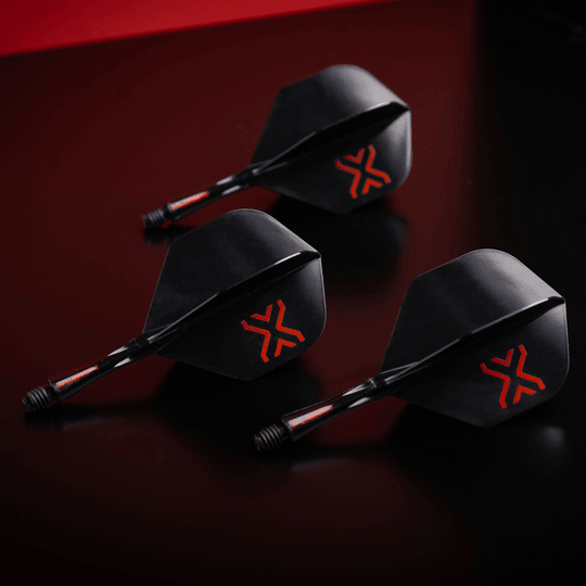 Sistema di alberi di volo standard Winmau Fusion Blade X No2 - Nero Das Bild zeigt das Winmau Fusion Blade X No2 Standard Flight-Shaft-System in Schwarz. Es handelt sich um ein Zubehörteil für Dartspiele.