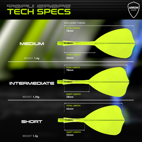 Winmau Fusion Flight Shaft System Freccia Giallo Neon Das Bild zeigt das Winmau Fusion Flight-Shaft-System Arrow Neon Yellow. Es handelt sich um einen leuchtend gelben Flightschaft für Darts.