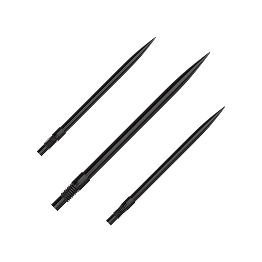 Punte per freccette Harrows Quick Point - Nere Ein Set aus schwarzen QuickPoint Dartspitzen mit 40 mm Länge. Die Dartspitzen liegen auf einer neutralen Oberfläche.