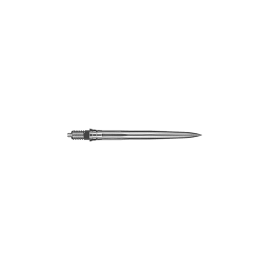Punte per freccette Caliburn EZ-EVO - Lisce - Argento Auf dem Bild ist eine glatte silberne Dartspitze zu sehen. Sie ist wahrscheinlich 28 mm lang.
