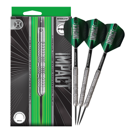 Freccette in acciaio Harrows Impact Das Foto zeigt die vollständigen Harrows Impact Steeldarts. Die Darts sind fertig zusammengestellt für den Gebrauch.