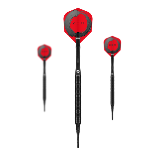 Freccette morbide Shot ZEN Straight - 20 g Das Bild zeigt ein Set der Shot ZEN Straight Softdarts - 20g. Das Set ist komplett für den Dartgebrauch ausgelegt.