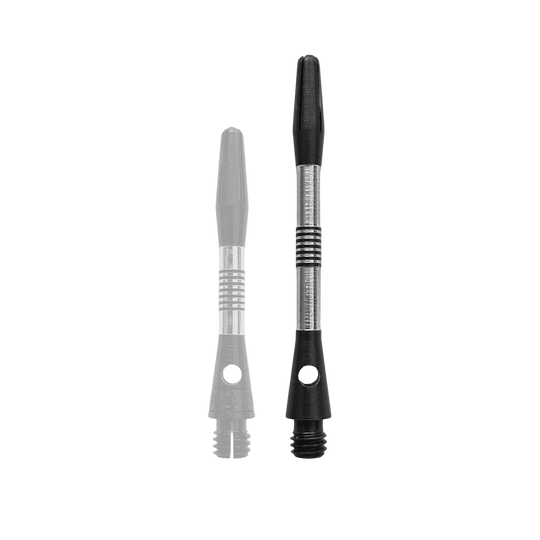 Aste in alluminio Bulls NL Cetra - Nere Gezeigt wird ein schwarzer Aluminium-Schaft für Dartpfeile. Der Schaft hat eine Länge von 34mm.