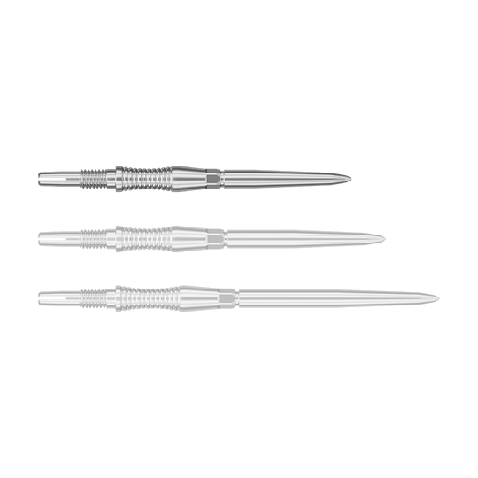Punte per freccette Target Swiss Point Signature RST - Argento Auf dem Bild ist ein Objekt mit dem Dateinamen 340300_Target_Swiss_Point_Dartspitzen_Signature_RST_Silber_30mm_1 zu sehen. Wahrscheinlich handelt es sich um Dartspitzen in Silber mit einer Länge von 30 mm.