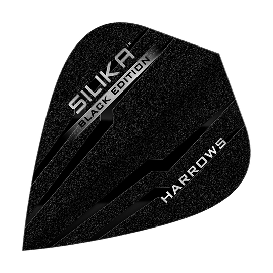 Voli per aquiloni Harrows Silika Black Edition Das Bild zeigt ein Harrows Silika Black-Edition Kite Flight in schwarzem Design. Auf der Oberfläche stehen die Wörter "Silika Black Edition" und "Harrows" in silberner Schrift.
