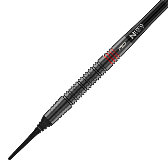 Freccette morbide Red Dragon Jonny Clayton RD-ADV - 18 g Die Abbildung zeigt die Red Dragon Jonny Clayton RD-ADV Softdarts - 18g. Ein einzelner Softdart wird seitlich gezeigt.
