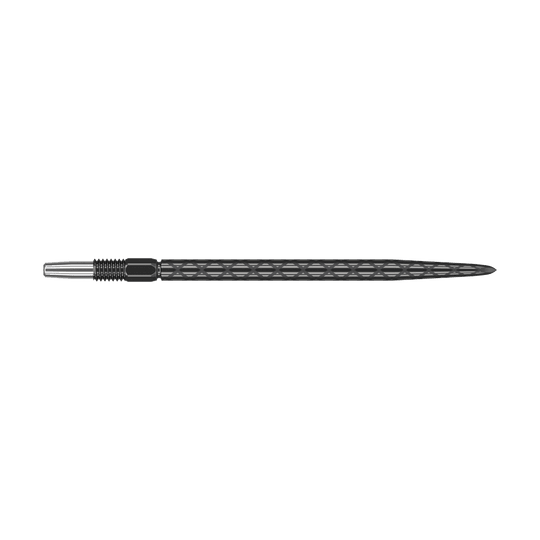 Punte per freccette Target Swiss Diamond Pro Black Points Dies ist eine schwarze Dartspitze mit diamantförmiger Struktur. Sie ist schlank und misst etwa 40 mm in der Länge.