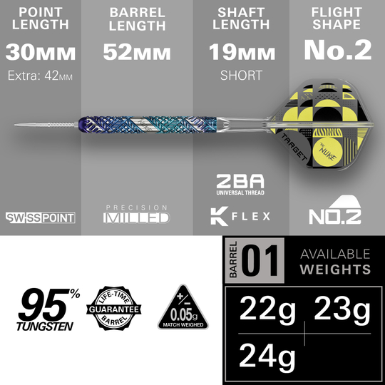 Freccette in acciaio Target Luke Littler Edge Swiss Point Zu sehen sind die Target Luke Littler Edge Swiss Point Steeldarts. Diese Darts sind für Präzision und Leistung beim Spiel konzipiert.