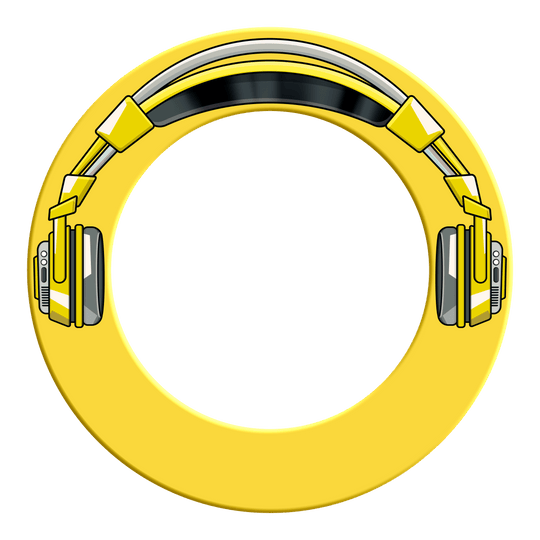 Das Bild zeigt ein Dartboard-Surround in Gelb aus der Stereo-Reihe. Abgebildet ist das Modell 'MSF-J6_McDart_Stereo_Dartboard_Surround_Gelb_2'.