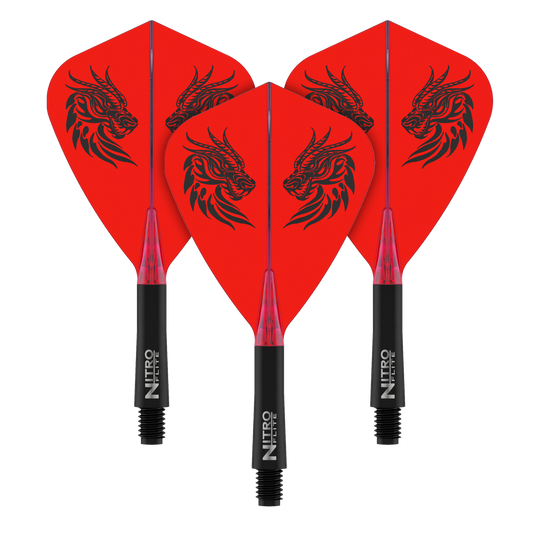 Red Dragon Nitro Flite - Voli con aquilone di Jonny Clayton Ein Satz Dart-Flights, vermutlich Jonny Clayton Kite Flights Short 22mm, abgebildet. Das Bild zeigt die Flights aus einer anderen Perspektive.