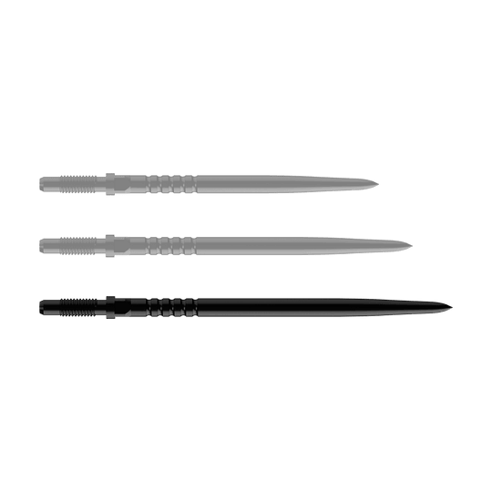 Das Bild zeigt ein Dart-Zubehörteil. Es handelt sich um ein BullsNL Convertible Point mit Ringed Grip in Schwarz und 40mm Länge.