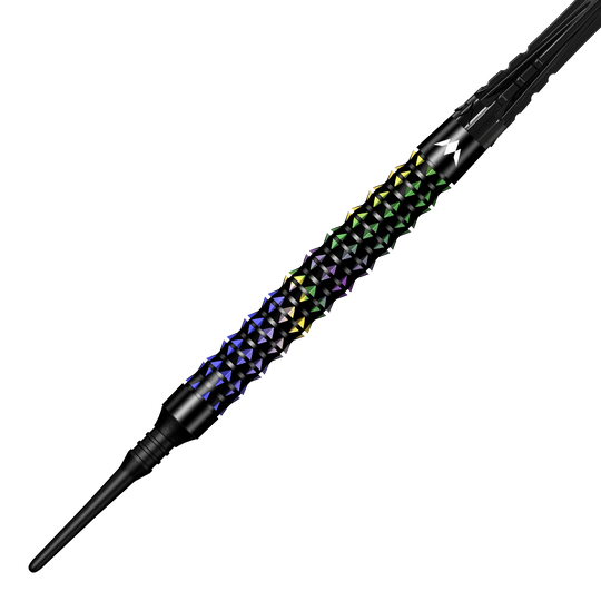 Freccette morbide Mission Black Opal - 20 g Mission Black Opal Softdarts - 20g wird seitlich präsentiert. Das Design betont die schwarze Oberfläche und die hochwertige Verarbeitung.