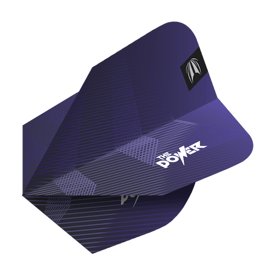 Alette Target Pro Ultra Phil Taylor Power GEN10 Ten-X - 3 set Das Bild zeigt ein Set von lila Dart-Flights mit dem Aufdruck "The Power". Es handelt sich um die Target Pro Ultra Phil Taylor Power GEN10 Ten-X Flights.