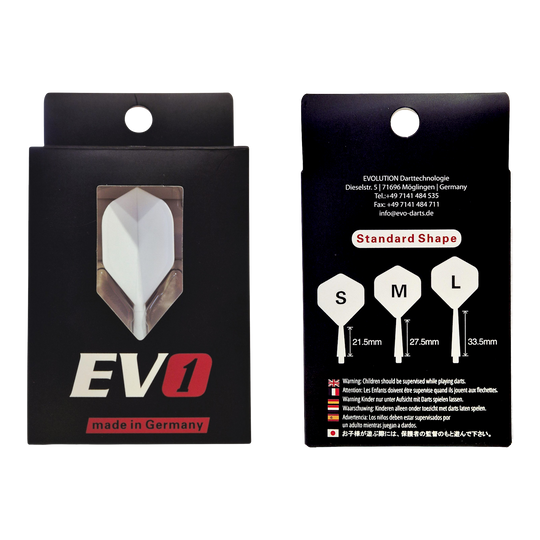 Sistema di albero di volo Evolution EVO1 - Bianco Abgebildet ist das Evolution EVO1 Flight-Shaft-System in der Farbe Weiß. Der Artikel eignet sich als hochwertiges Dartzubehör.