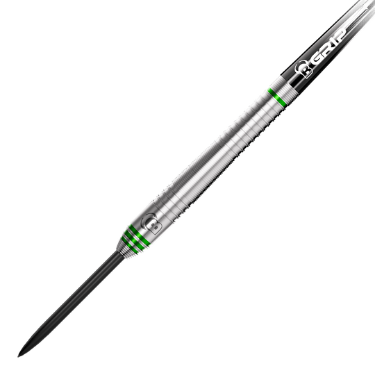Bulls Max Czerwinski Cucumber Steeldarts - 23 g Bulls Max Czerwinski Gurke Steeldarts mit einem Gewicht von 23 Gramm. Das Bild zeigt die Darts aus einer bestimmten Perspektive.