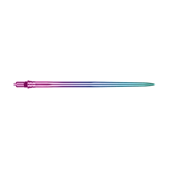 Das Bild zeigt EVO250 Caliburn EZ-EVO Dartspitzen Smooth Rainbow 50mm. Es handelt sich um längere, bunte Dartspitzen in Regenbogenfarben.
