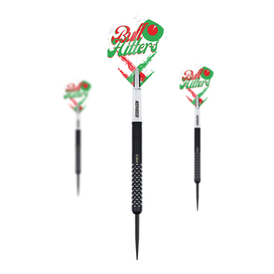 Freccette in acciaio Red Dragon Bullhitters V1 - 23 g Das Bild zeigt den Red Dragon Bullhitters V1 Steeldarts - 23g als Set. Es handelt sich um Steeldarts mit einem Gewicht von 23 Gramm.
