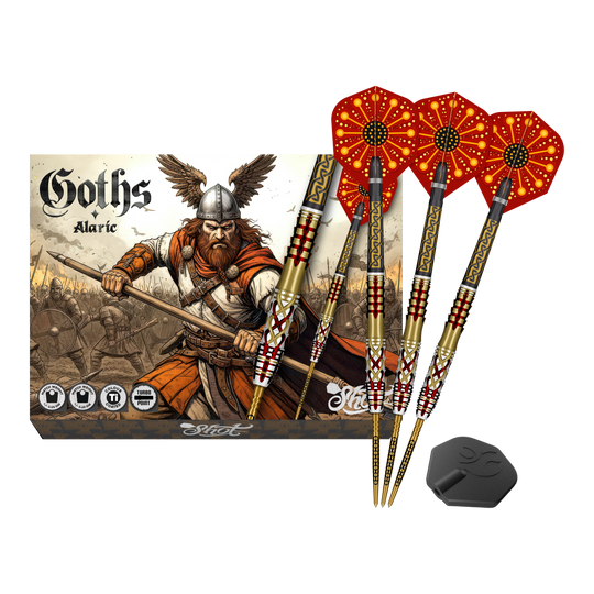 Freccette in acciaio Shot Goths Alaric Turbo Point - 23 g Abgebildet sind die Shot Goths Alaric Turbo Point Steeldarts - 23g. Die Darts eignen sich besonders für Steeldartspieler.