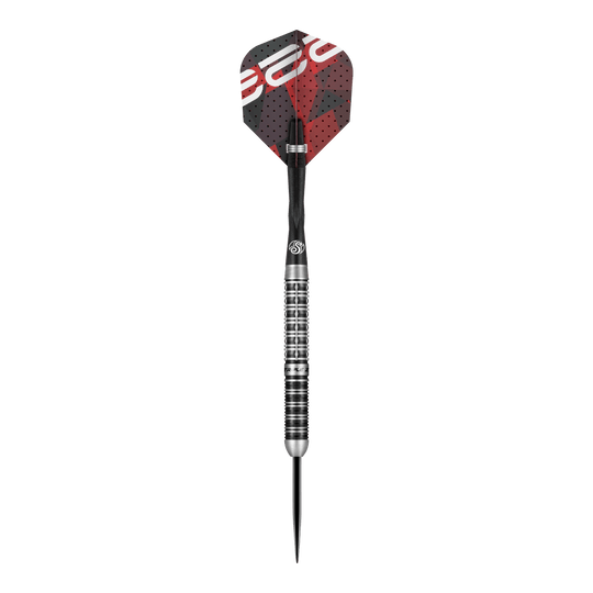 Freccette in acciaio Shot Niels Zonneveld V2 Dies ist ein Steeldart aus der Serie "Shot Niels Zonneveld V2". Der Dart hat ein silbernes, geriffeltes Barrel und schwarze sowie rote Flights.