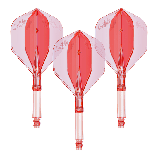 Alette L-Style L-Sytem - Rosso trasparente Das Bild zeigt ein Set L-Style L-System Flights in klarrot, kleine Größe 190. Das Produkt wird als Dartzubehör verwendet.