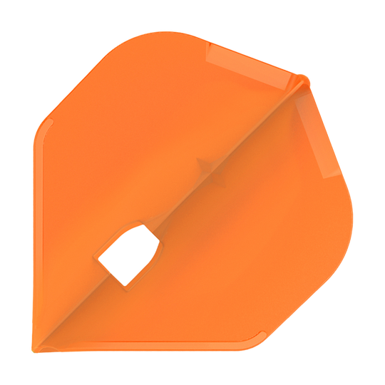 Alette stile L Champagne - L1PRO Standard Das Bild zeigt ein orangefarbenes Dartflight in einer standardisierten Form. In der Mitte befindet sich ein quadratisches Loch für die Befestigung am Dart-Schaft.