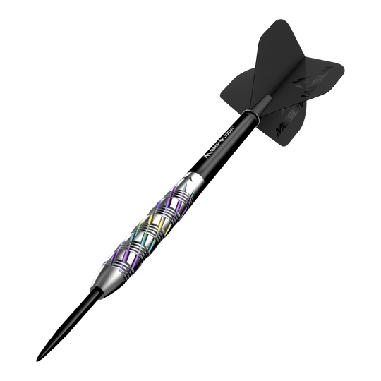 Freccette in acciaio Shuriken Mission Mission Shuriken Steeldarts werden auf diesem Foto dargestellt. Die Steeldarts sind gut sichtbar und detailliert abgebildet.