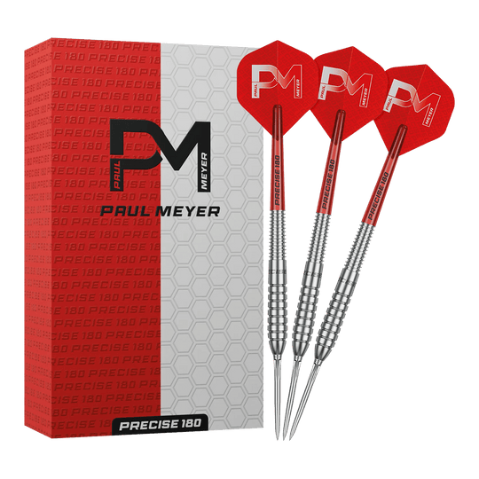 Freccette in acciaio Precise 180 Paul Meyer versione 1 Das Bild zeigt die Precise 180 Paul Meyer Version 1 Steeldarts. Ein Satz Steeldarts, ideal für Dartspieler.