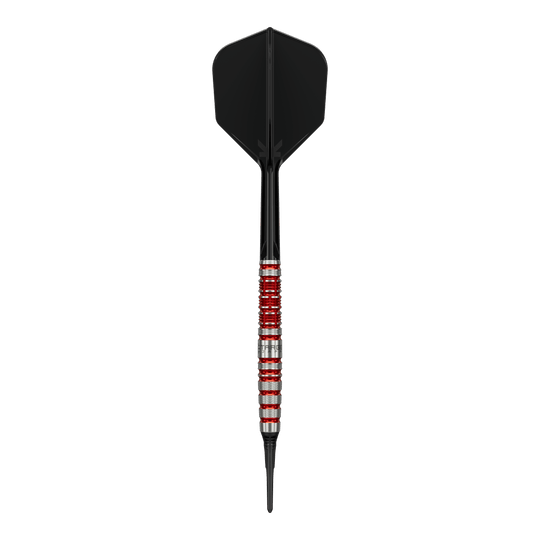 Target Black Marque Spinel Softdarts - 21,5g ist ein professioneller Dartpfeil. Das Bild hebt die Form und das Aussehen des Softdarts hervor.