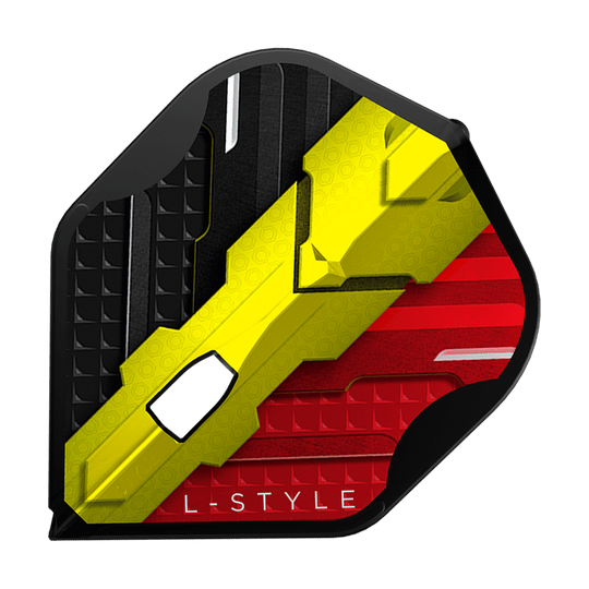 Alette L-Style V-Series V1 Type C Belgium Black L1PRO Das Bild zeigt ein L-Style V-Series V1 Type C Belgium Black L1PRO Flight. Das Flight ist in den Farben Schwarz, Gelb und Rot gestaltet, ähnlich der belgischen Flagge.